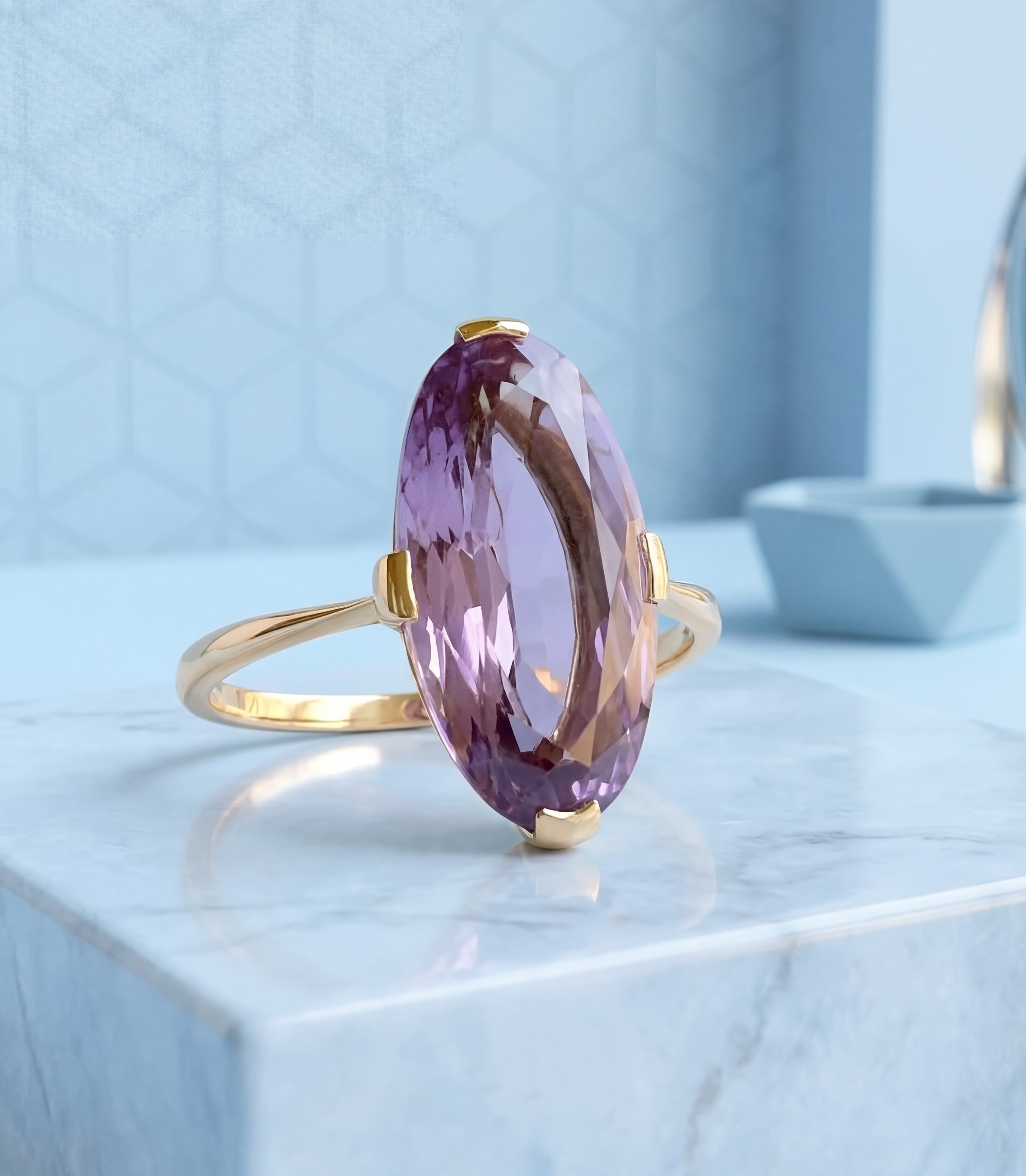 Dolly-Bijoux Grosse Bague Rhodié 56 Marquise Améthyste Argent 925