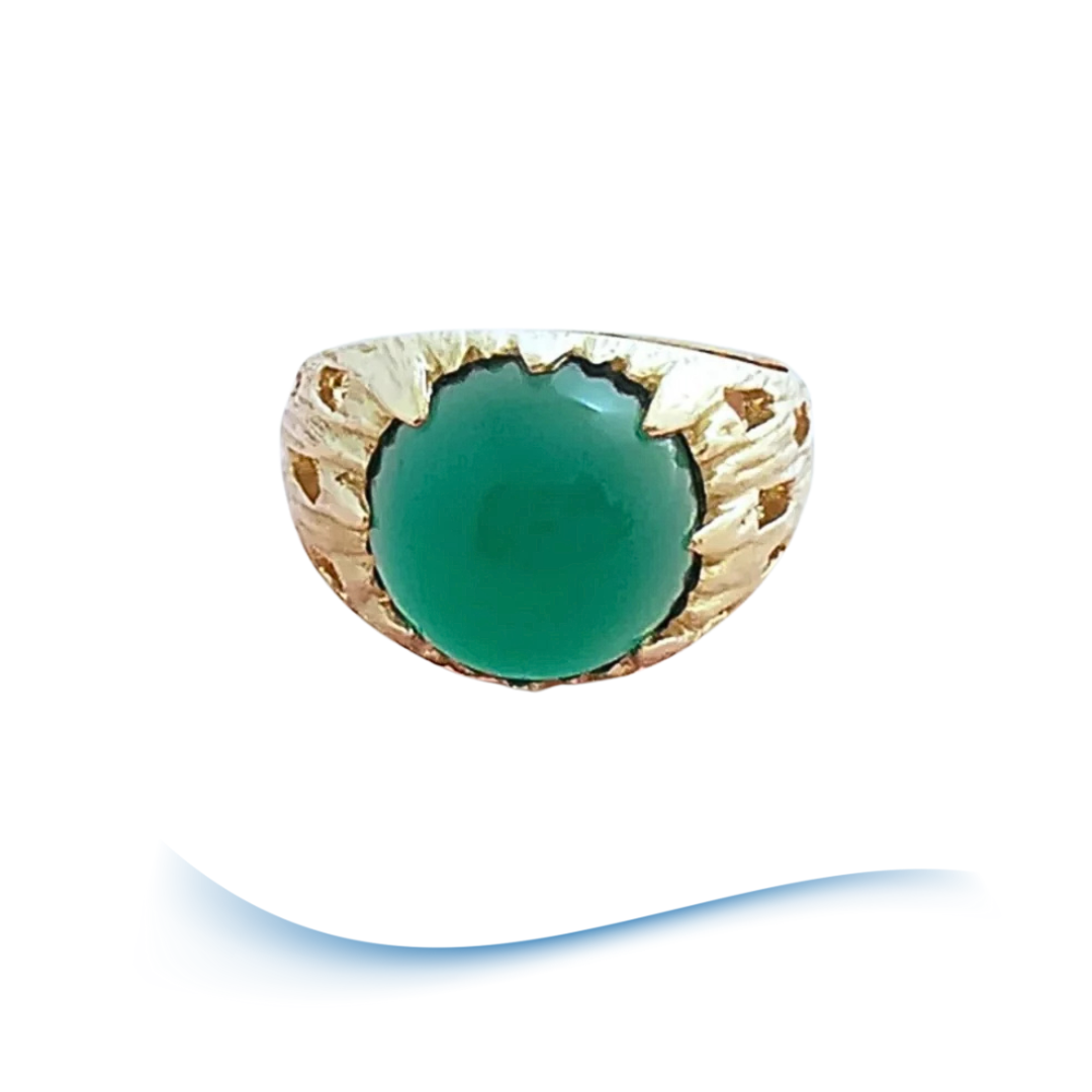 Bague agate verte en cabochon - Or Jaune 18 K (750°/°°) 18 carats