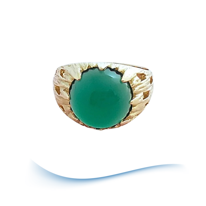 Bague agate verte en cabochon - Or Jaune 18 K (750°/°°) 18 carats