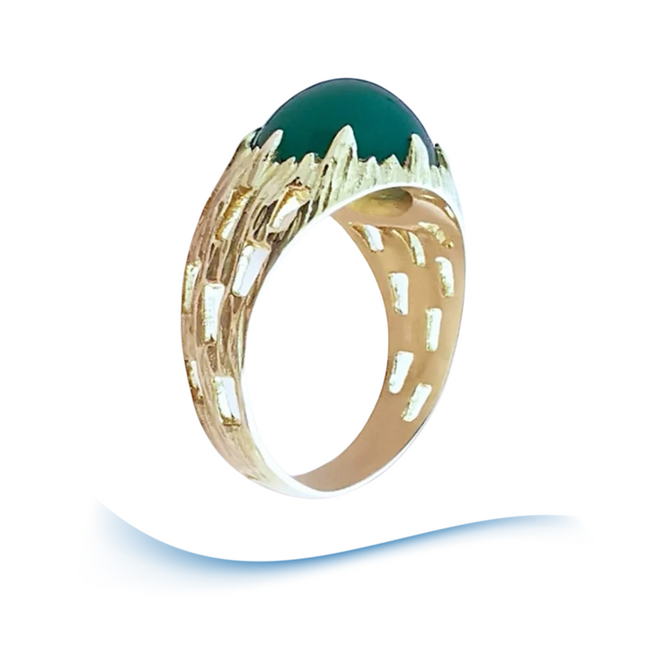 Bague agate verte en cabochon - Or Jaune 18 K (750°/°°) 18 carats