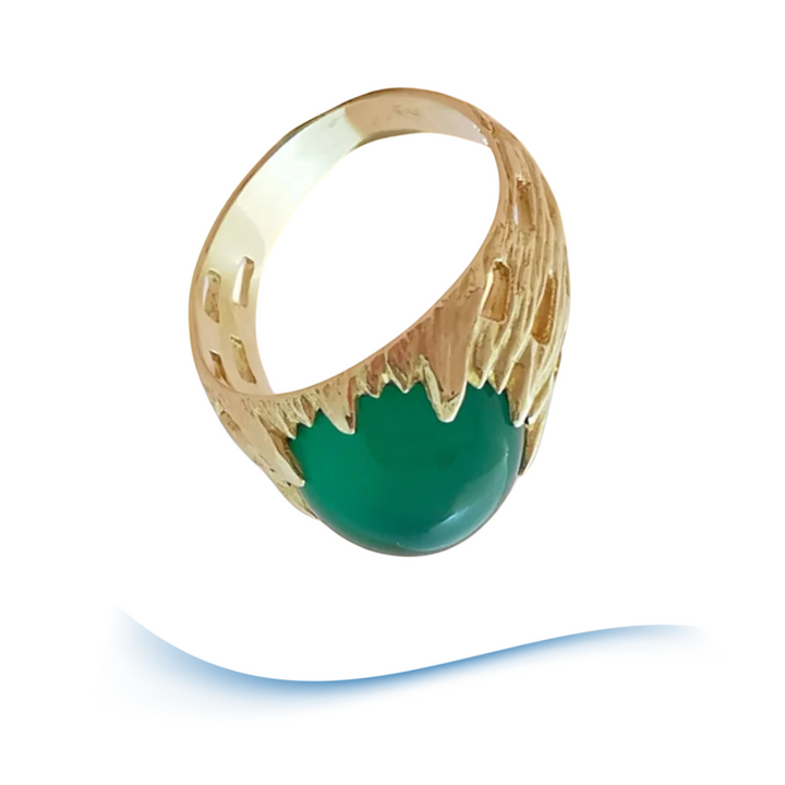 Bague agate verte en cabochon - Or Jaune 18 K (750°/°°) 18 carats