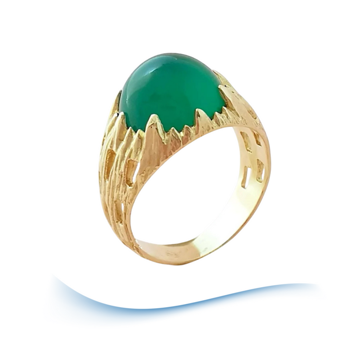 Bague agate verte en cabochon - Or Jaune 18 K (750°/°°) 18 carats