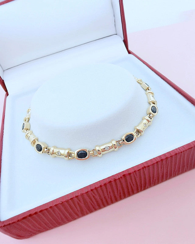 Bracelet Saphirs et Diamants Or Jaune 18 K (750°/°°) 18 carats