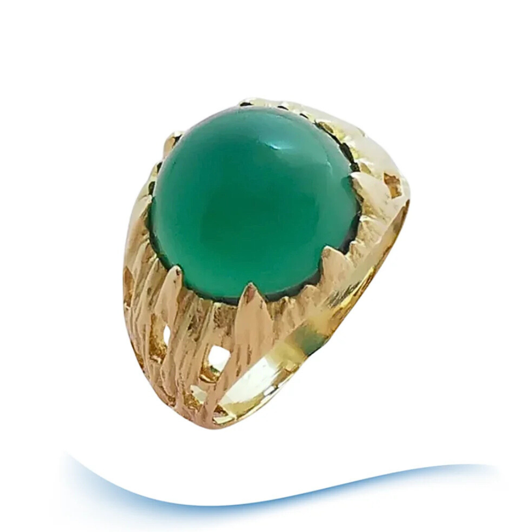 Bague agate verte en cabochon - Or Jaune 18 K (750°/°°) 18 carats