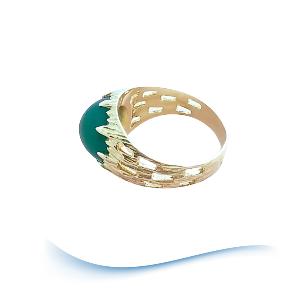 Bague agate verte en cabochon - Or Jaune 18 K (750°/°°) 18 carats