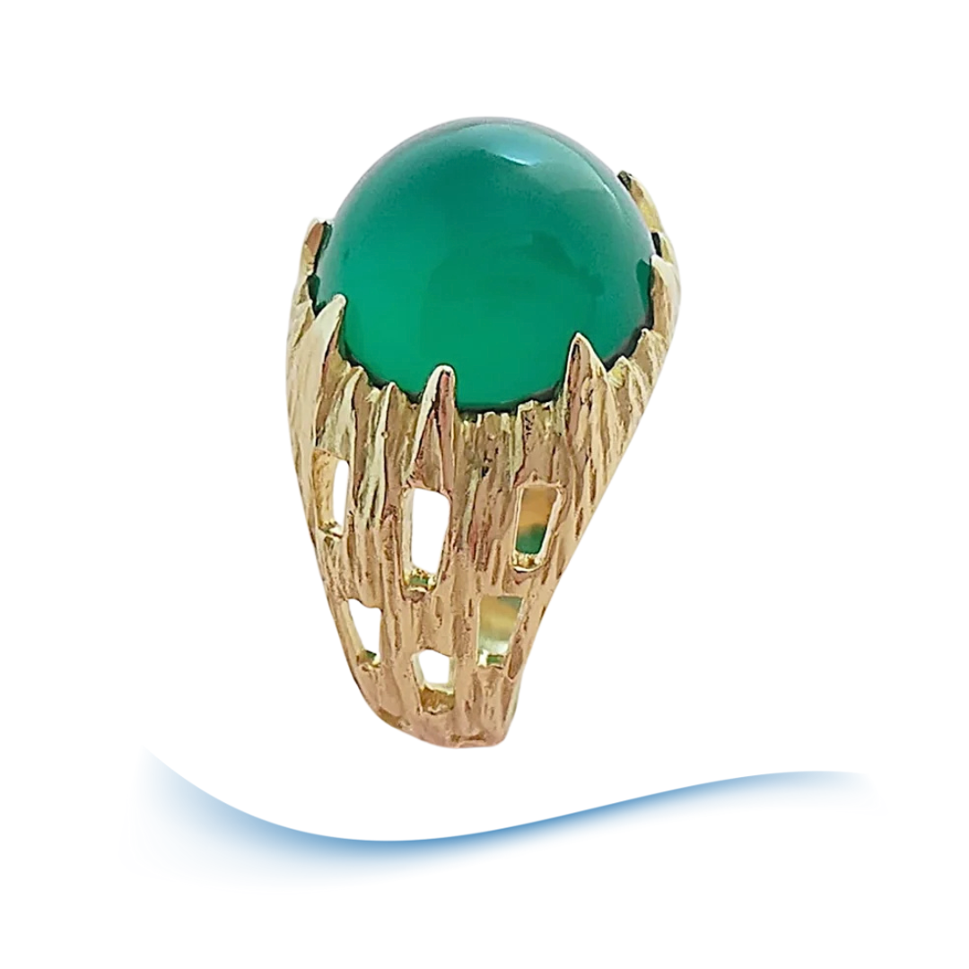 Bague agate verte en cabochon - Or Jaune 18 K (750°/°°) 18 carats