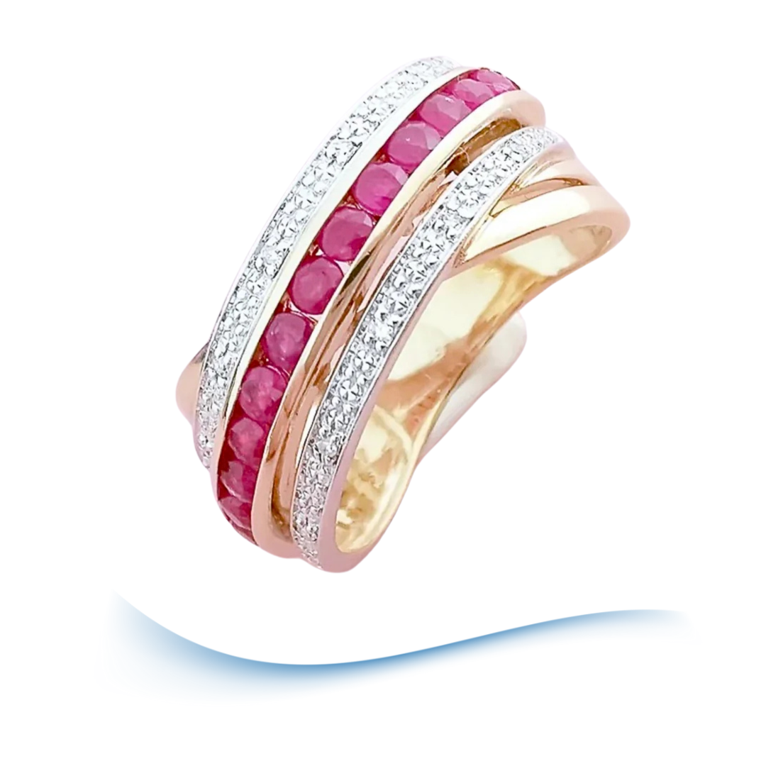 photo en macro Bague Croisée en Rubis et Diamants Or 18K (750°/°°) 18 carats
