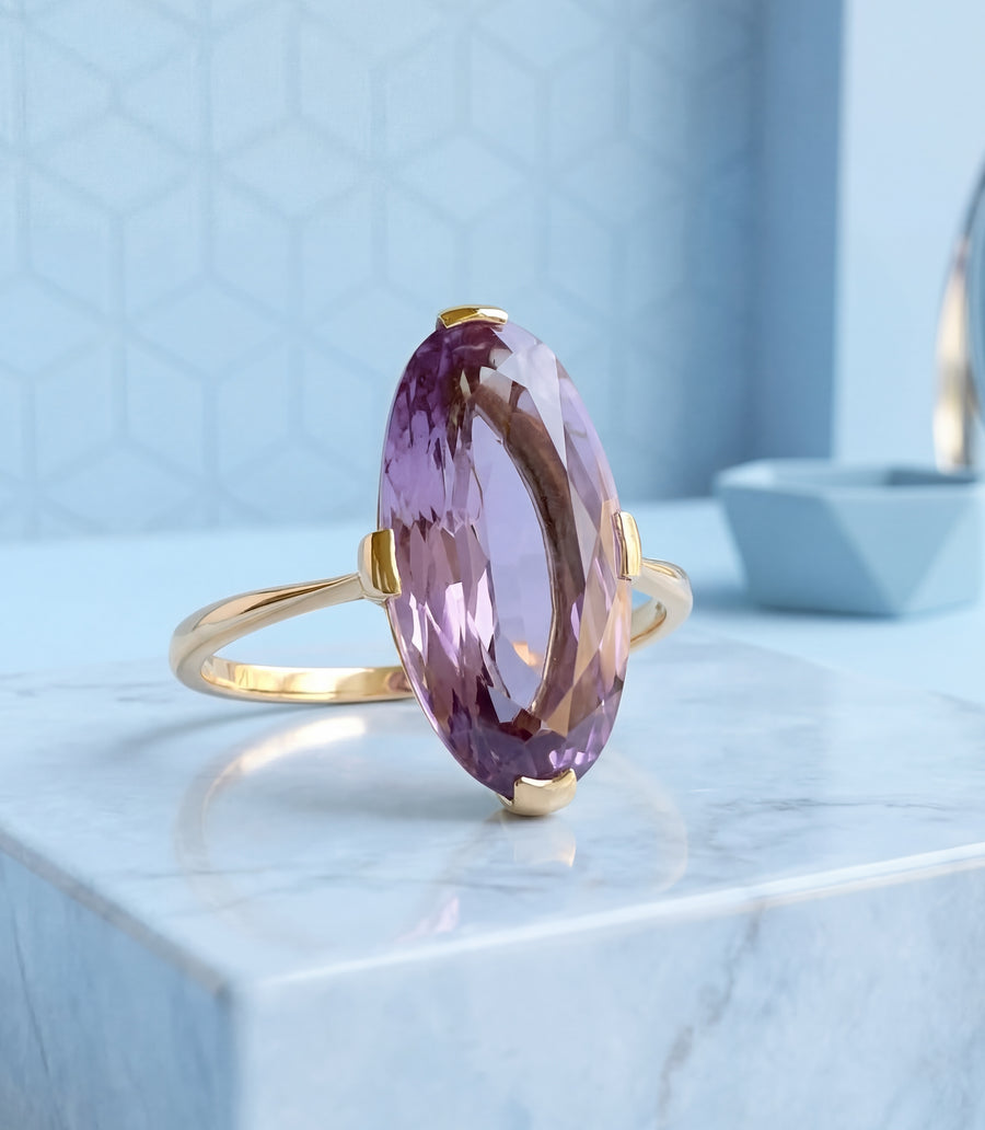 vue en moderne Bague marquise Améthyste en Or Jaune 18 K (750/1000) 18 carats
