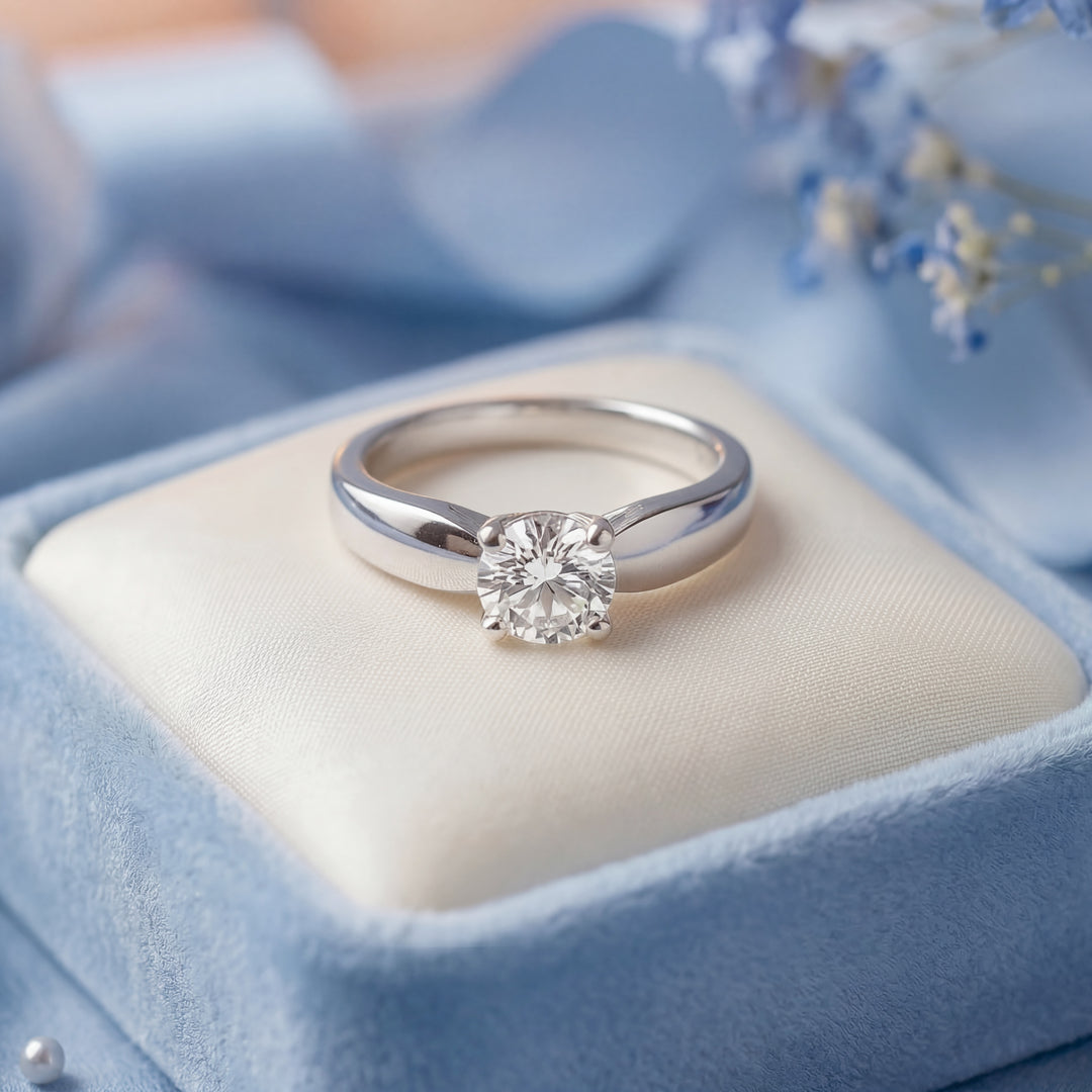vue en macro Bague solitaire diamant 0,20 ct Or blanc 18K (750/1000)