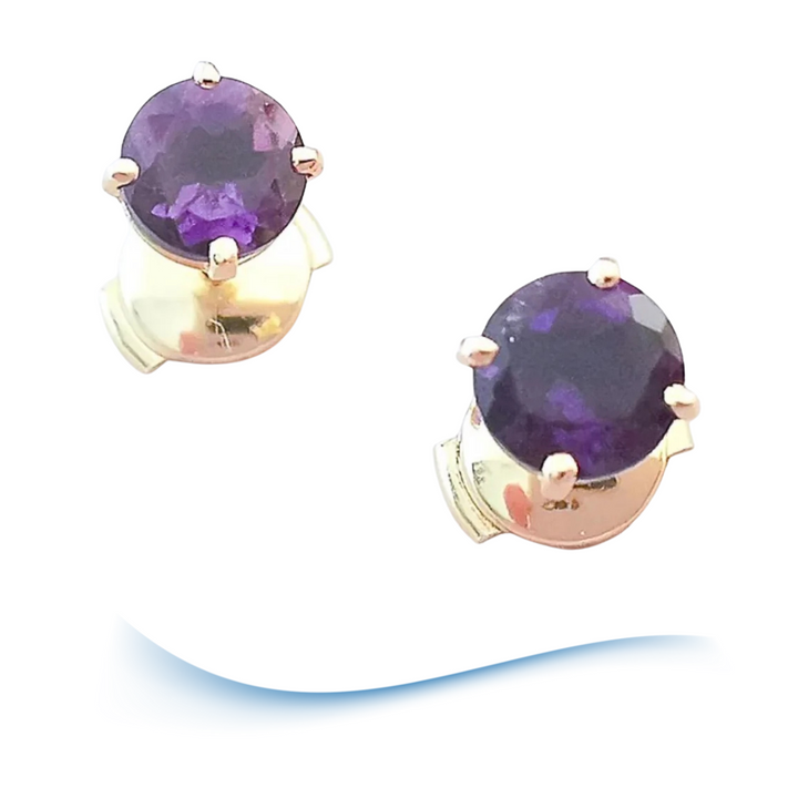 photo Boucles d’oreilles puces – Or Jaune 18K et Améthystes facettées