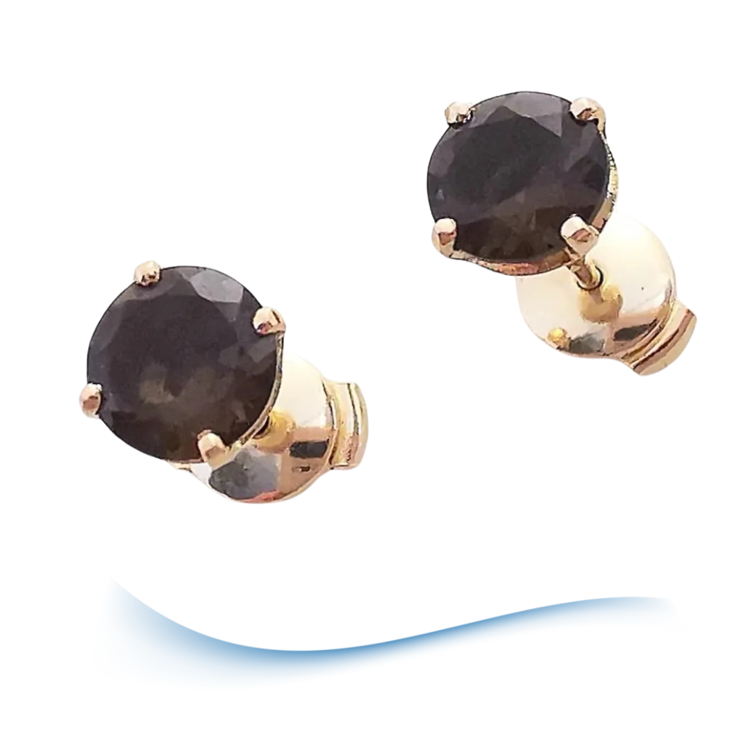 photo Boucles d’oreilles puces en Or Jaune 18 K (750/1000) – Quartz Fumé 