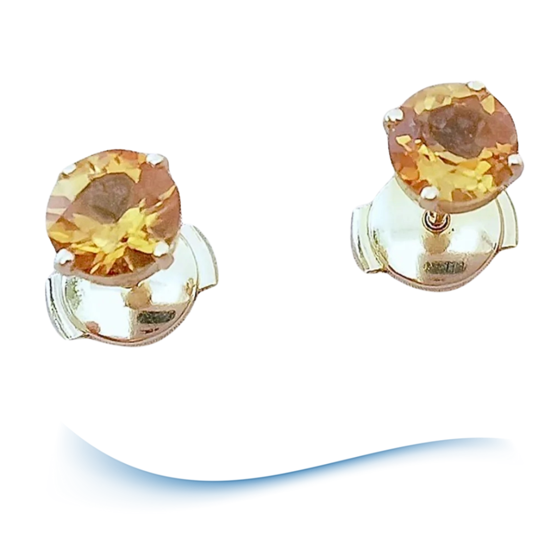 photo Boucles d’oreilles puces en Or Jaune 18 K – Citrines rondes facettées