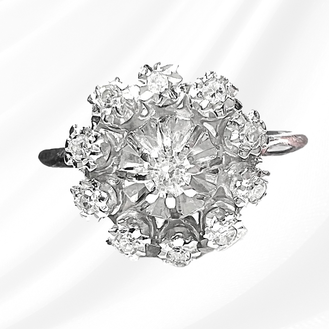 Bague de fiançailles Vintage en Diamants - Or gris 18 K (750°/°°) 18 carats