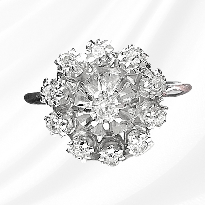 Bague de fiançailles Vintage en Diamants - Or gris 18 K (750°/°°) 18 carats