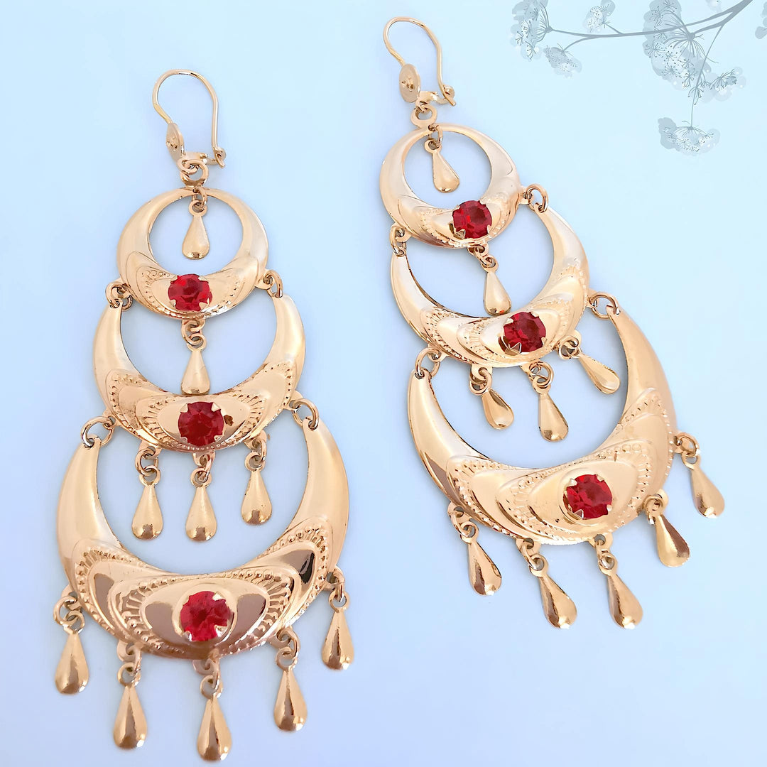 Boucles d'oreilles orientales pendantes Or jaune 18 K (750°/°°) 18 carats