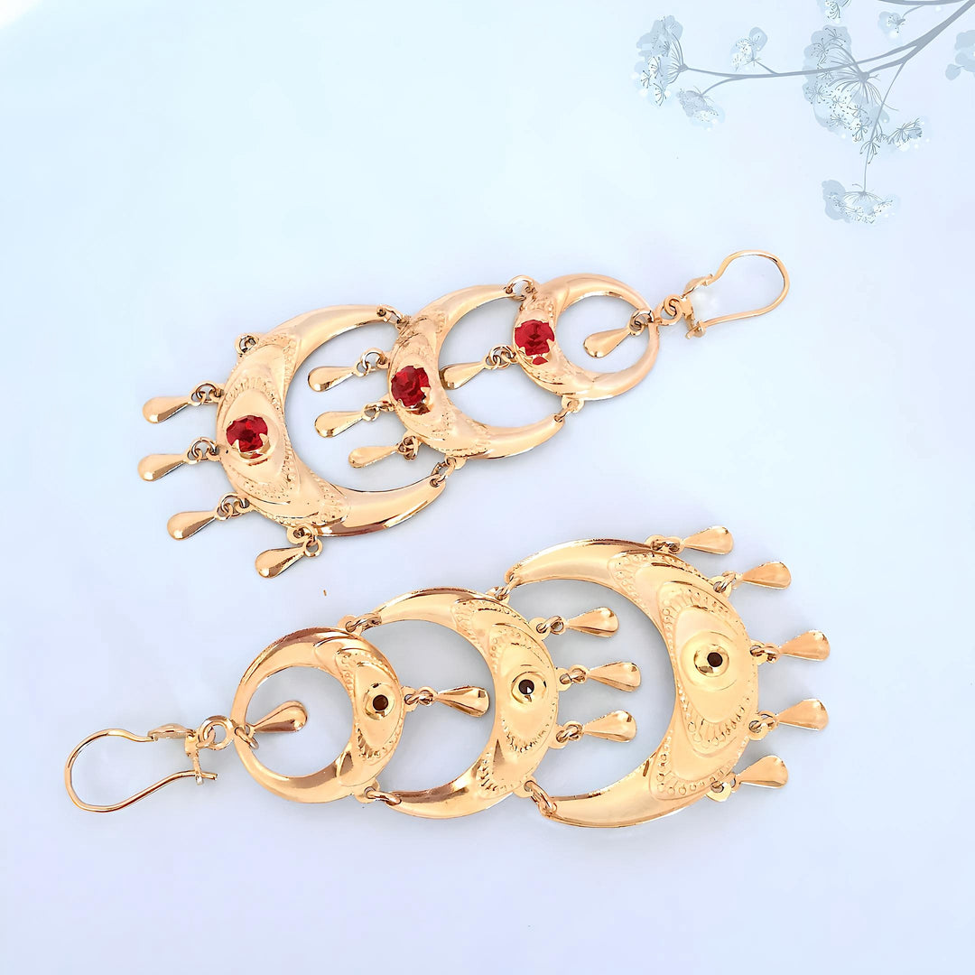 Boucles d'oreilles orientales pendantes Or jaune 18 K (750°/°°) 18 carats