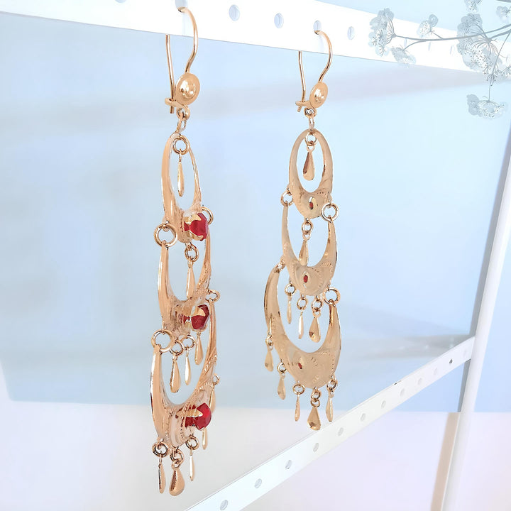 Boucles d'oreilles orientales pendantes Or jaune 18 K (750°/°°) 18 carats