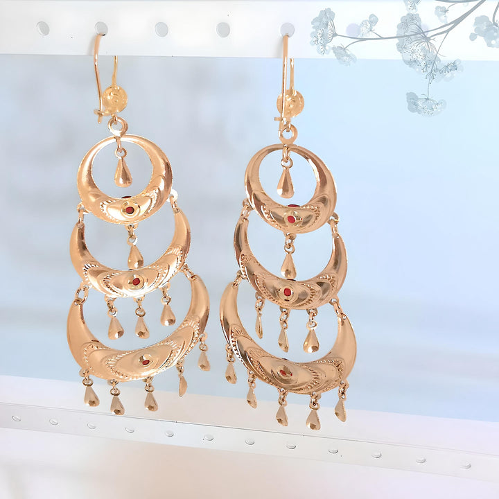 Boucles d'oreilles orientales pendantes Or jaune 18 K (750°/°°) 18 carats