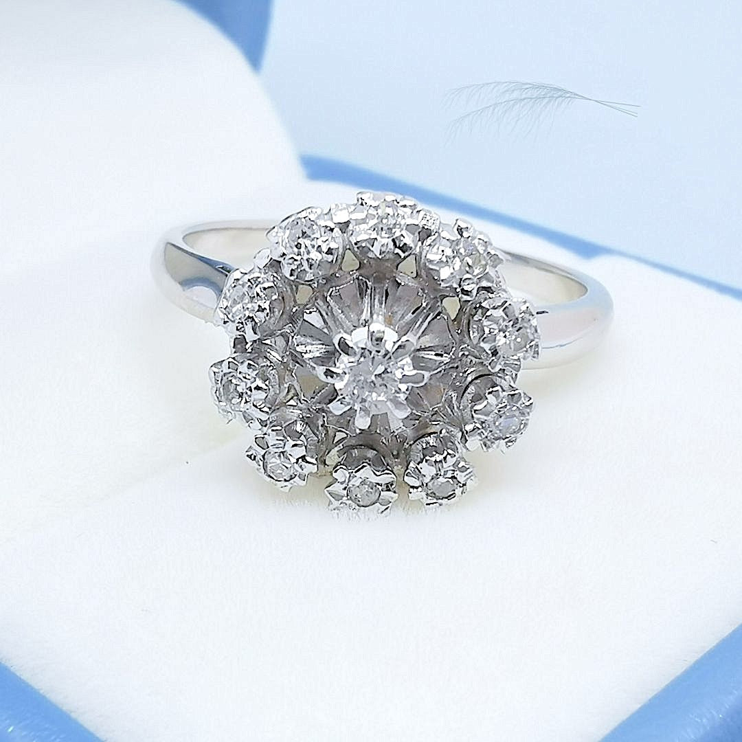 Bague de fiançailles Vintage en Diamants - Or gris 18 K (750°/°°) 18 carats