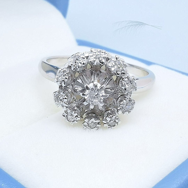 Bague de fiançailles Vintage en Diamants - Or gris 18 K (750°/°°) 18 carats
