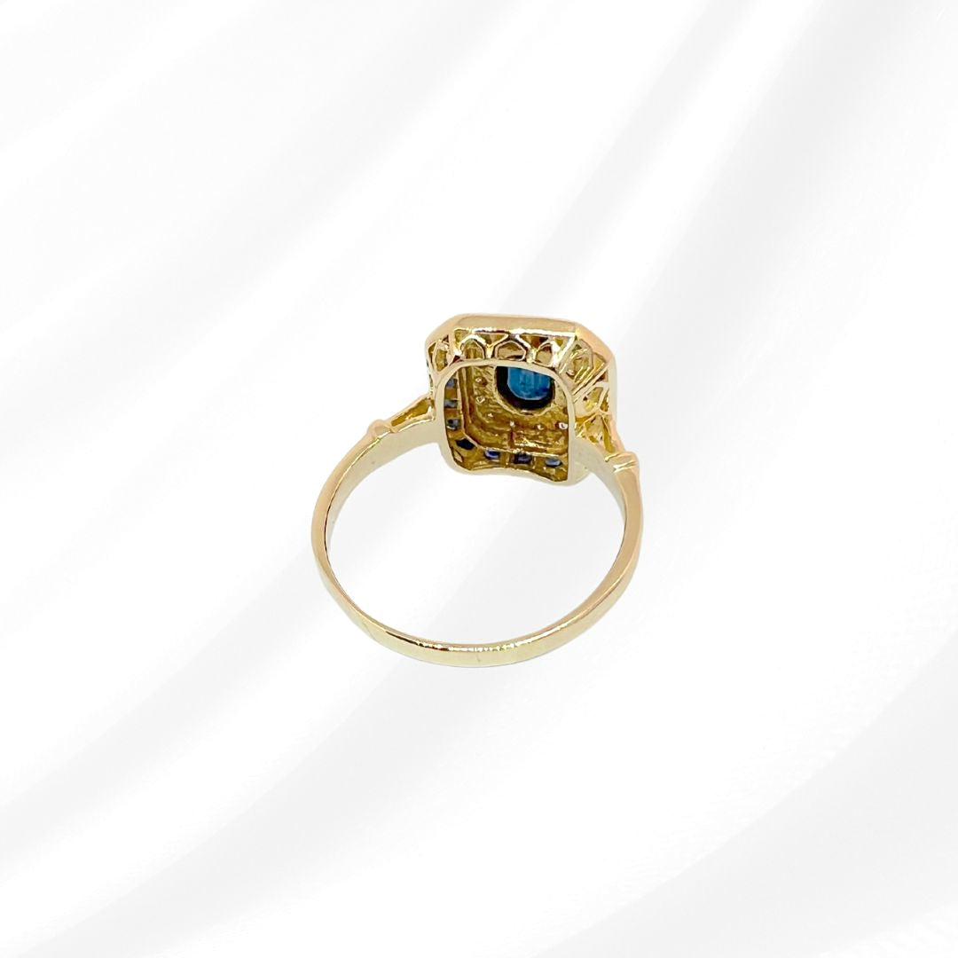 Bague octogonale à pans coupés Saphirs et Diamants - Or Jaune 18 K  (750°/°°) 18 carats