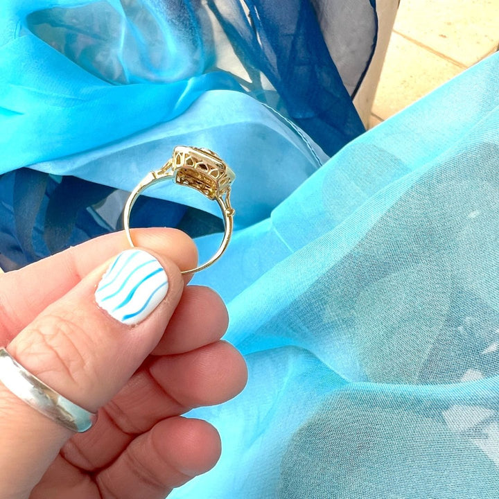 Bague octogonale à pans coupés Saphirs et Diamants - Or Jaune 18 K  (750°/°°) 18 carats