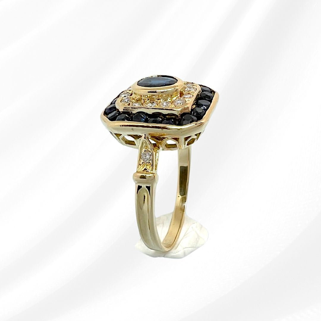 Bague octogonale à pans coupés Saphirs et Diamants - Or Jaune 18 K  (750°/°°) 18 carats