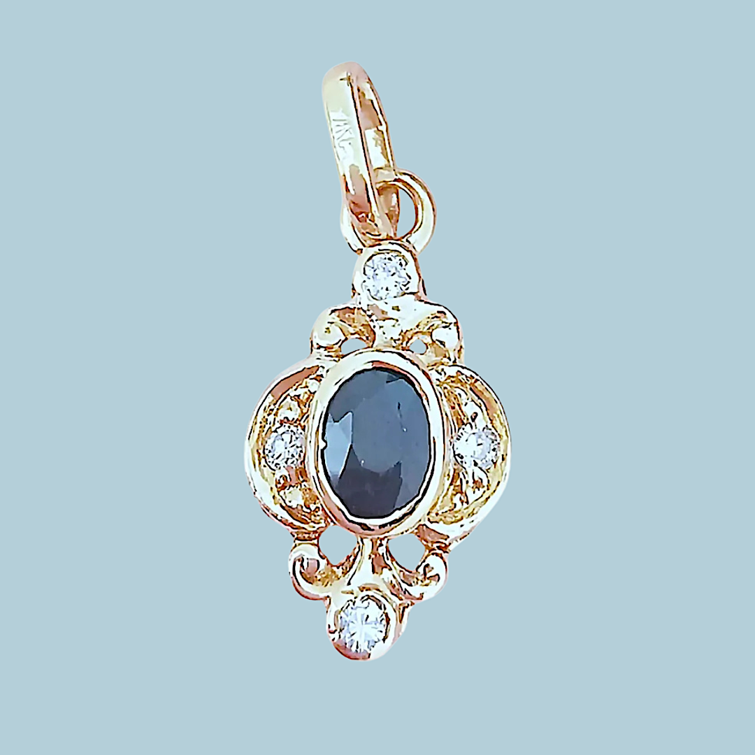 Pendentif Saphir et Diamants Or Jaune 18 K (750°/°°) 18 carats