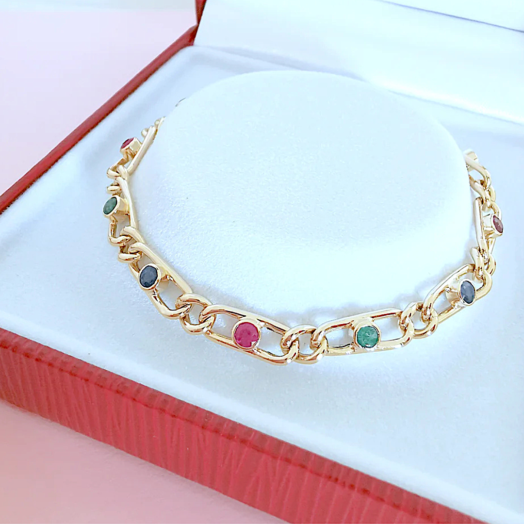 Bracelet Emeraudes - Rubis - Saphirs Or 18 K (750°/°°) 18 carats