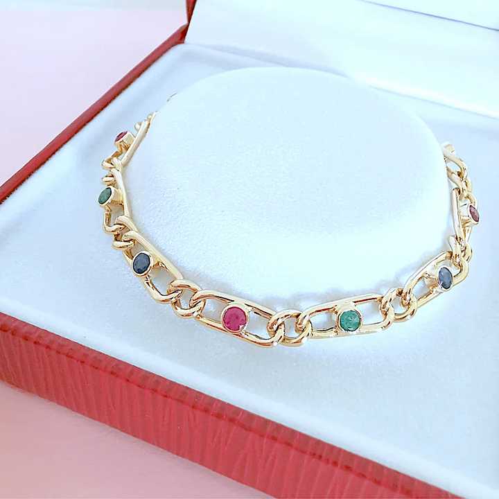 Bracelet Emeraudes - Rubis - Saphirs Or 18 K (750°/°°) 18 carats