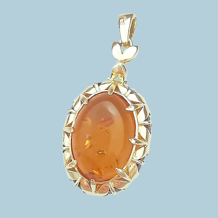 Pendentif Cabochon d'Ambre Monture Or Jaune 18 K / (750°/°°) 18 carats