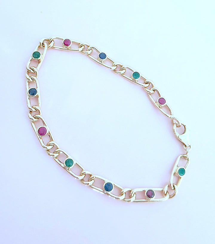 Bracelet Emeraudes - Rubis - Saphirs Or 18 K (750°/°°) 18 carats