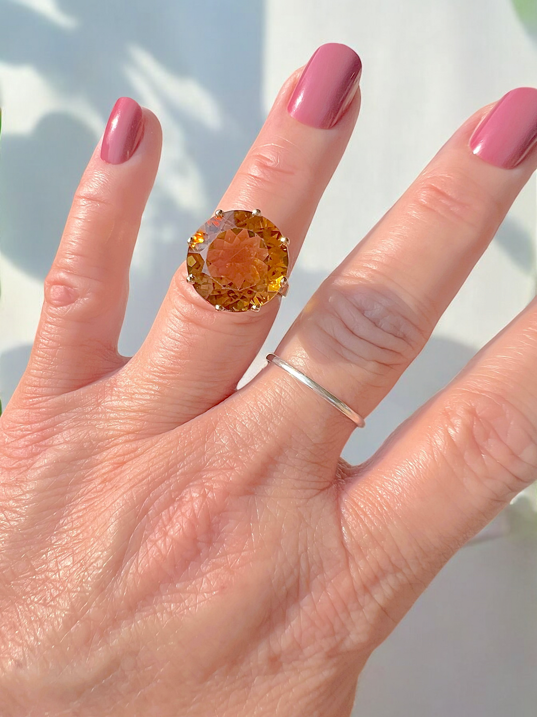 Bague Citrine Ambrée en solitaire - Or Jaune 18 K (750°/°°) 18 carats