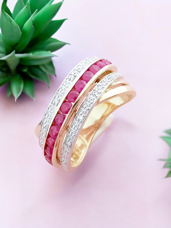 Bague Croisée - Rubis - Diamants Or 18 K (750°/°°) 18 carats