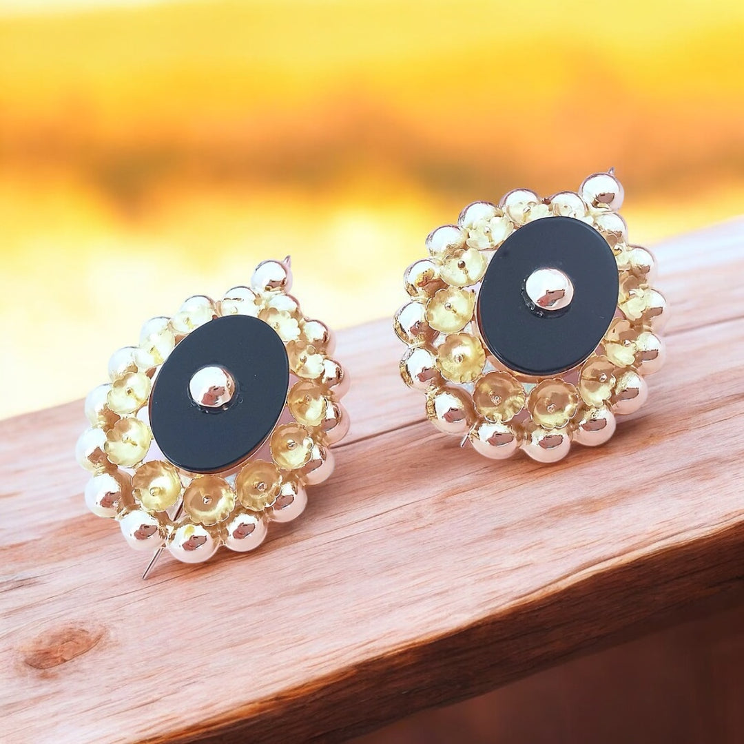 Boucles d'oreilles Dormeuses - Onyx noir Or Jaune 18 K (750°/°°) 18 carats