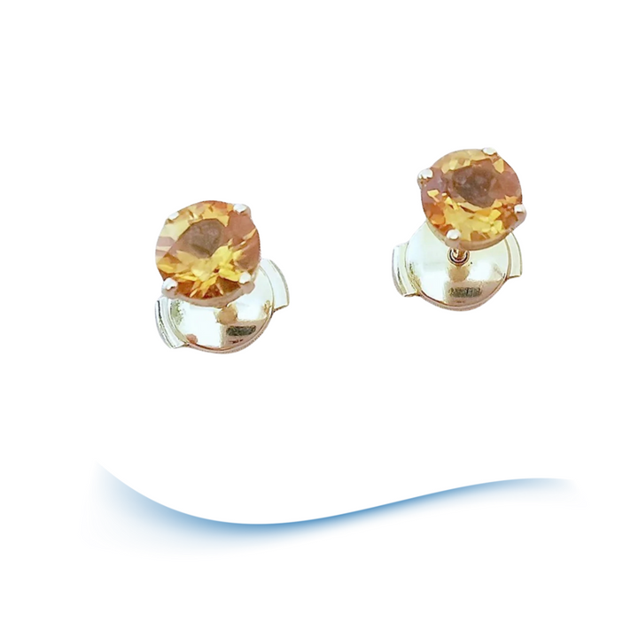 Neuves Boucles d'oreilles puces - clous - Citrine Ø 5 mm - Alpa Or 18 K (750°/°°) 18 carats