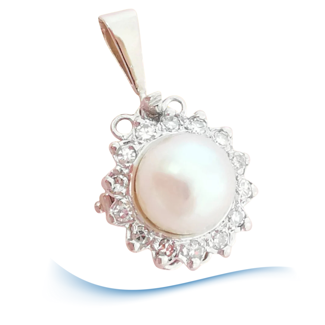 Pendentif Perle de Culture - Diamants - Monture Or Blanc 18 K (750°/°°) 18 carats