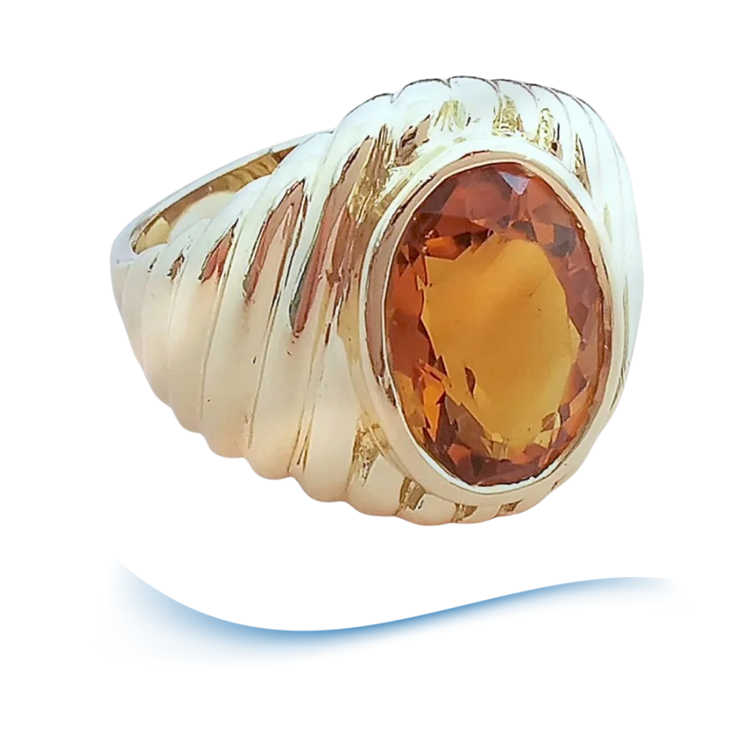 Bague godronnée - Citrine Madère - Or Jaune 18 K (750°/°°) 18 carats