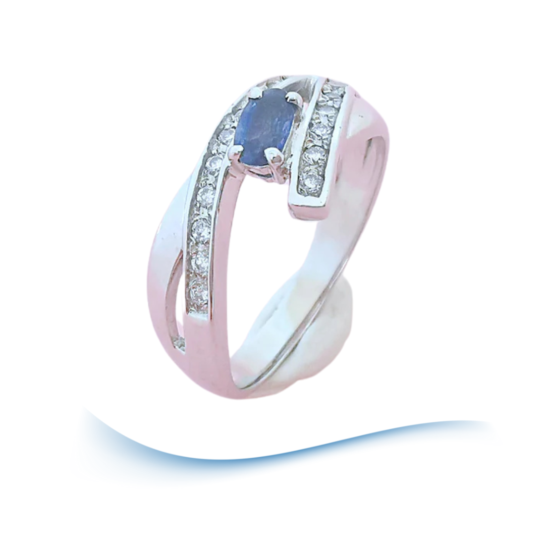 Bague Saphir et Diamants Or Blanc 18 K (750°/°°) 18 carats