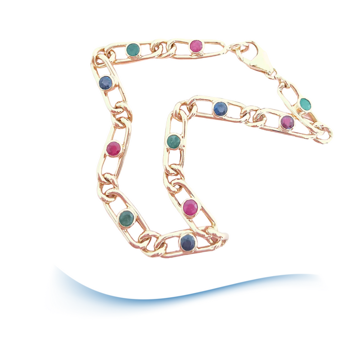 Bracelet Emeraudes - Rubis - Saphirs Or 18 K (750°/°°) 18 carats