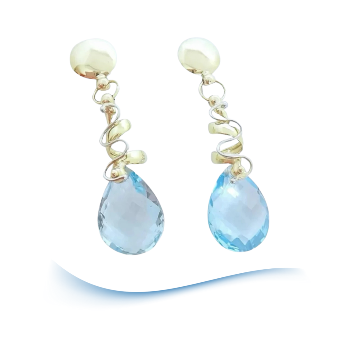 Boucles d'oreilles Pendantes Topazes bleues Or 18 K (750°/°°) 18 carats