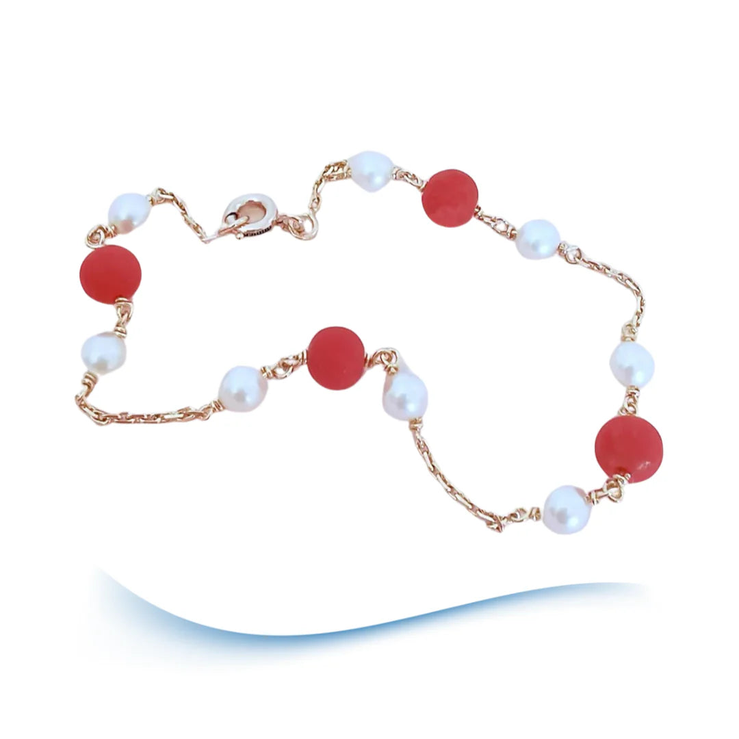 Bracelet perles de corail - perles de culture  Or 18 K (750°/°°) 18 carats