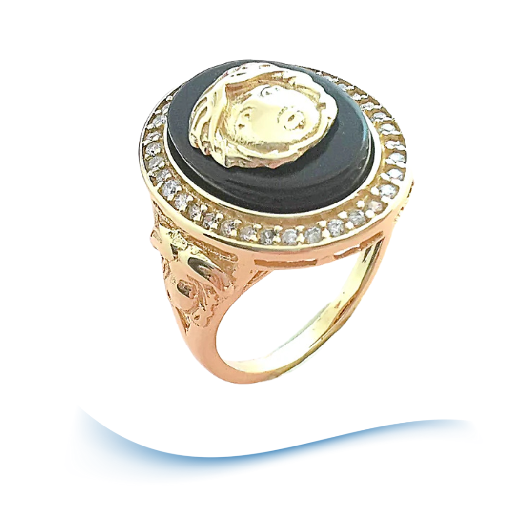 Bague tête de Gorgone sur Onyx Or Jaune 18 K (750°/°°) 18 carats