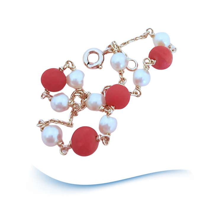 Bracelet perles de corail - perles de culture  Or 18 K (750°/°°) 18 carats