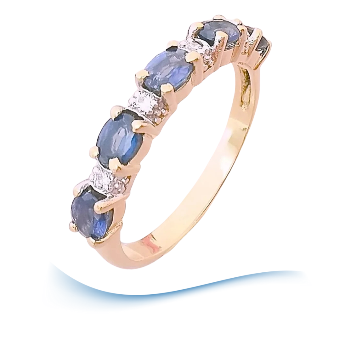 Bague Anneau Demi Alliance Saphirs Diamants Or 18 K ( 750°/°° ) 18 carats