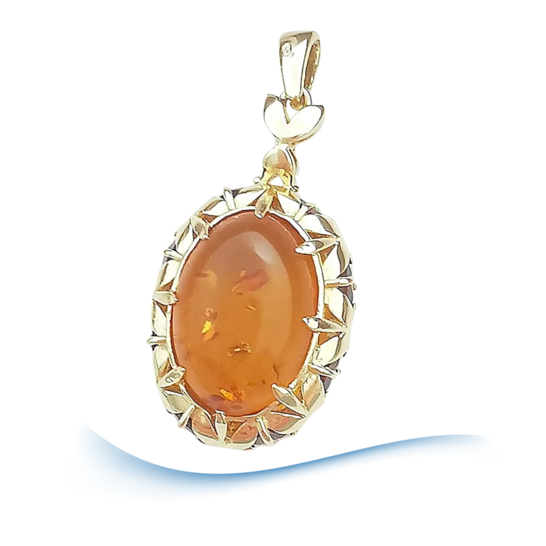 Pendentif Cabochon d'Ambre Monture Or Jaune 18 K / (750°/°°) 18 carats