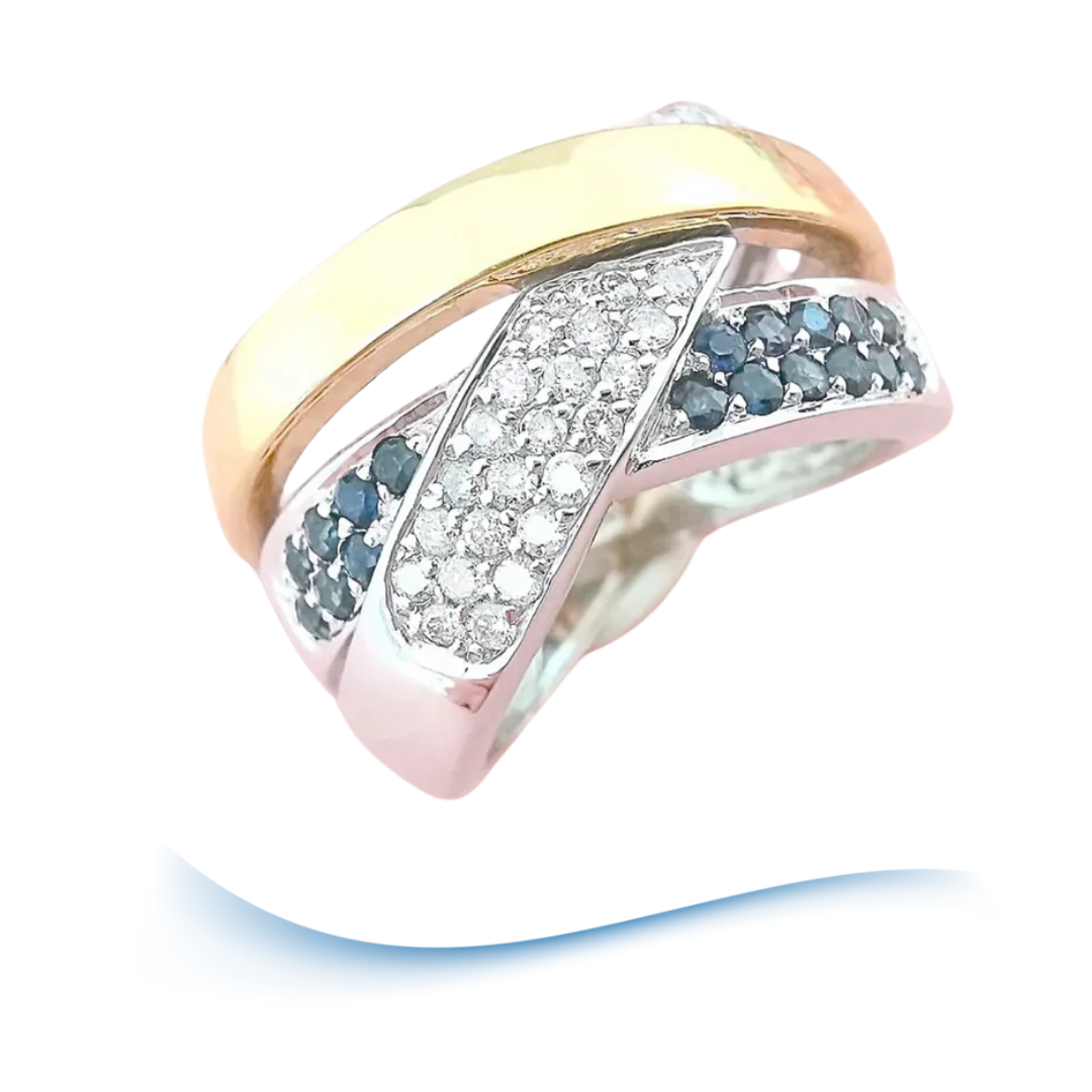 Bague Croisée Saphirs Diamants - 11,15 gr Or 18 K (750°/°°) 18 carats