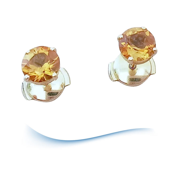 Neuves Boucles d'oreilles puces - clous - Citrine Ø 5 mm - Alpa Or 18 K (750°/°°) 18 carats