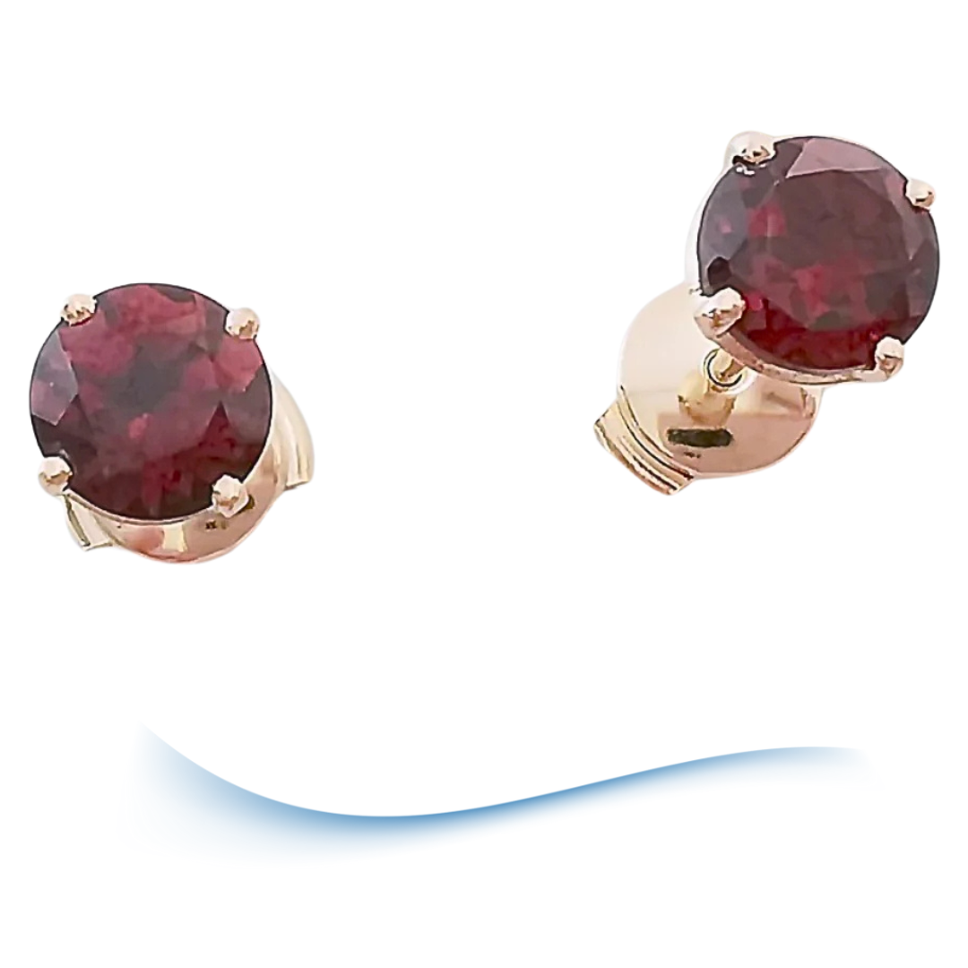 Neuves Boucles d'oreilles puces - clous - Grenats Ø 6 mm - Alpa - Or 18 K - 18 carats  (750°/°°)