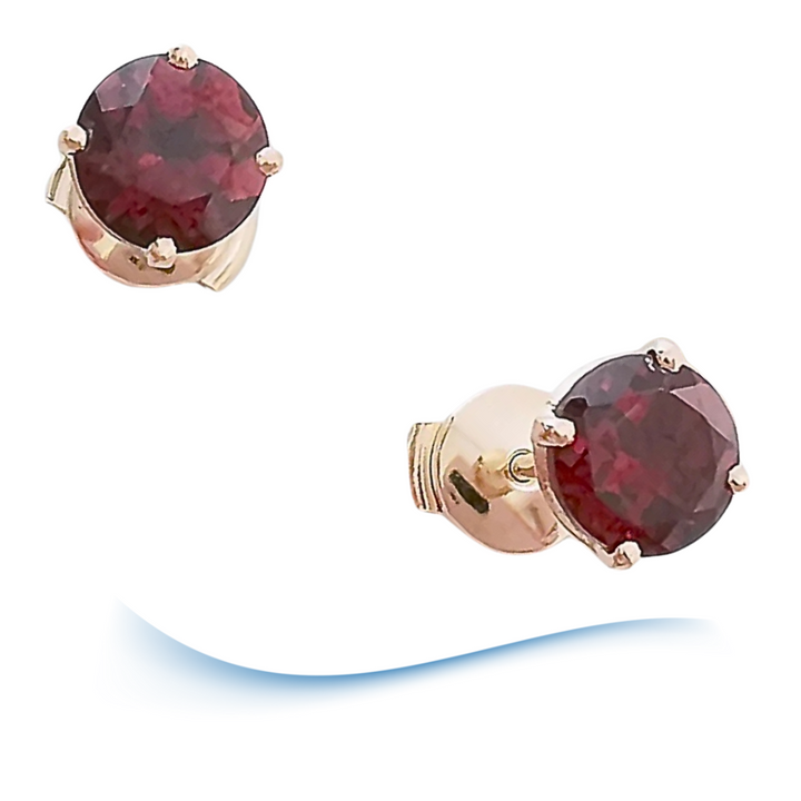 Neuves Boucles d'oreilles puces - clous - Grenats Ø 6 mm - Alpa - Or 18 K - 18 carats  (750°/°°)